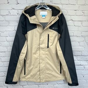 Columbia Full Zip Omni-Tech Hooded Ski Snowboard Shell Jacket Tan/Black Sz M